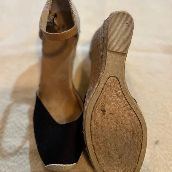 White Mountain Canvas Black/Cream Wedge Espadrilles - Picture 3 of 4